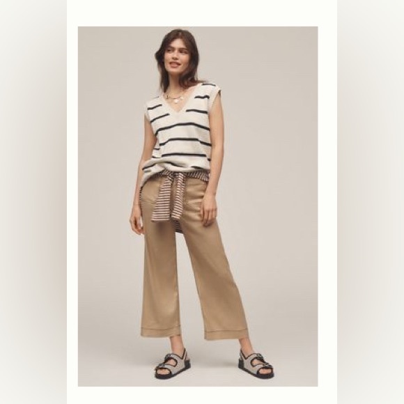 Maeve Pants - Anthropologie Maeve Colette linen blend contrast stitch 34